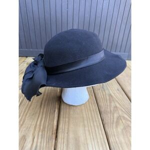 Vintage Bollman Doeskin Black Wool Felt Hat with Bow Made in USA